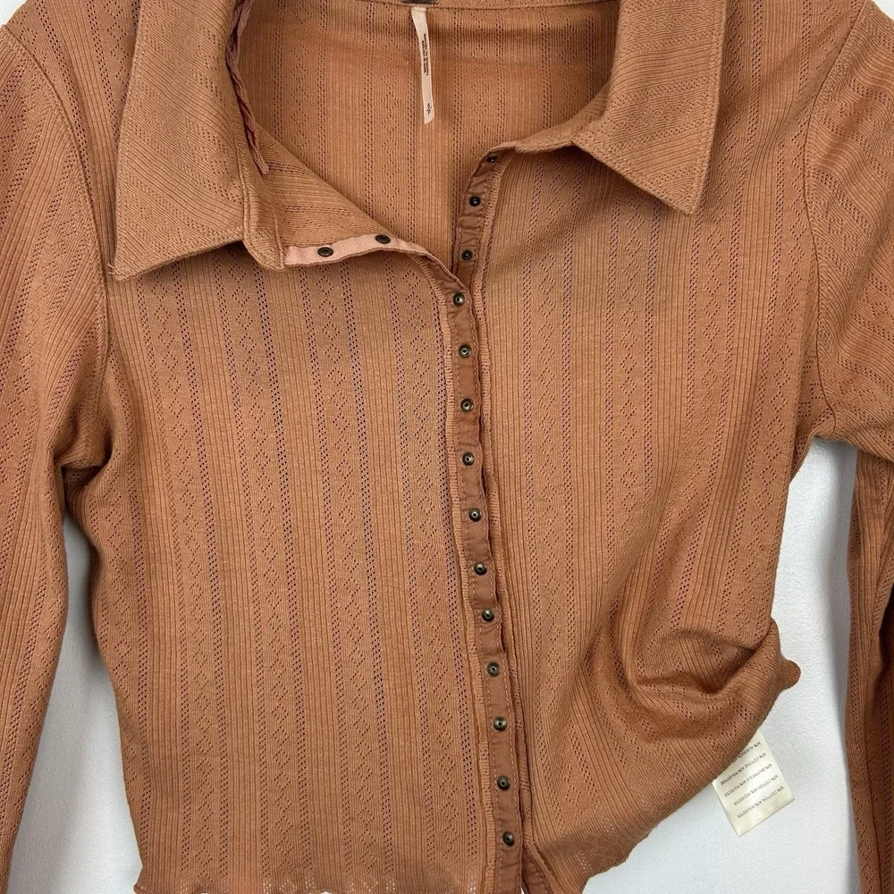 Free People Snap Top Womens Small Cropped Mini Snap Terra Cotta Y2K 80s 90s